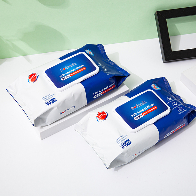 80pcs 75% Toallitas húmedas alcohólicas Toallitas de limpieza multipropósito con una tasa de esterilización del 99.9%