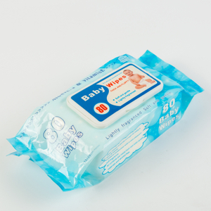Toallitas orgánicas para bebés de venta caliente para la piel sensible tela no tejida toallita húmeda en el ecológico en 80pcs